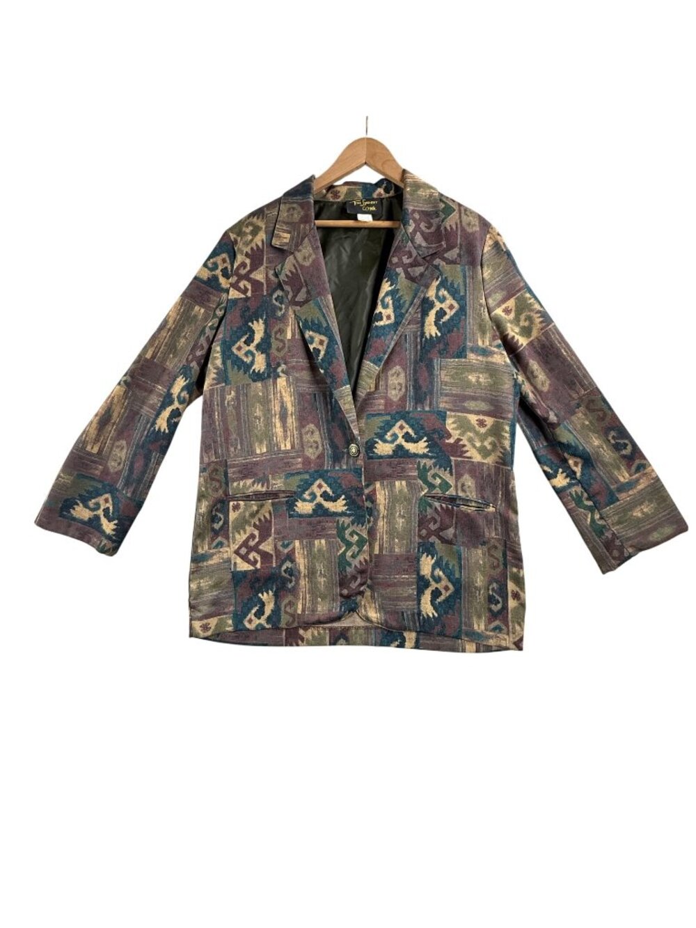 Vintage Toni Garment Blazer Jacket Womens Medium Multicolor Patchwork USA 90s